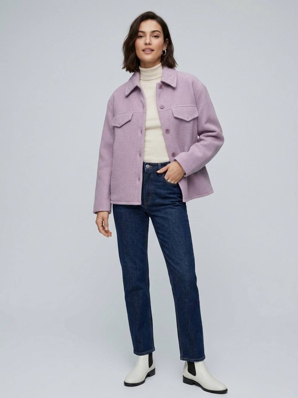 NWT Aritzia Sunday Best Sky Shirt Jacket Soft Orchid Purple Wool Shacket Size XS